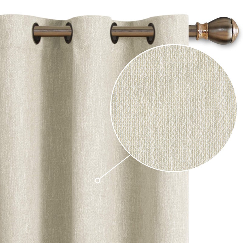 LORDTEX Linen Look Textured Blackout Curtains with Thermal Insulated Liner - Heavy Thick Grommet Window Drapes for Bedroom, 40 x 84 Inches, Ivory, Set of 2 Panels - Image 2